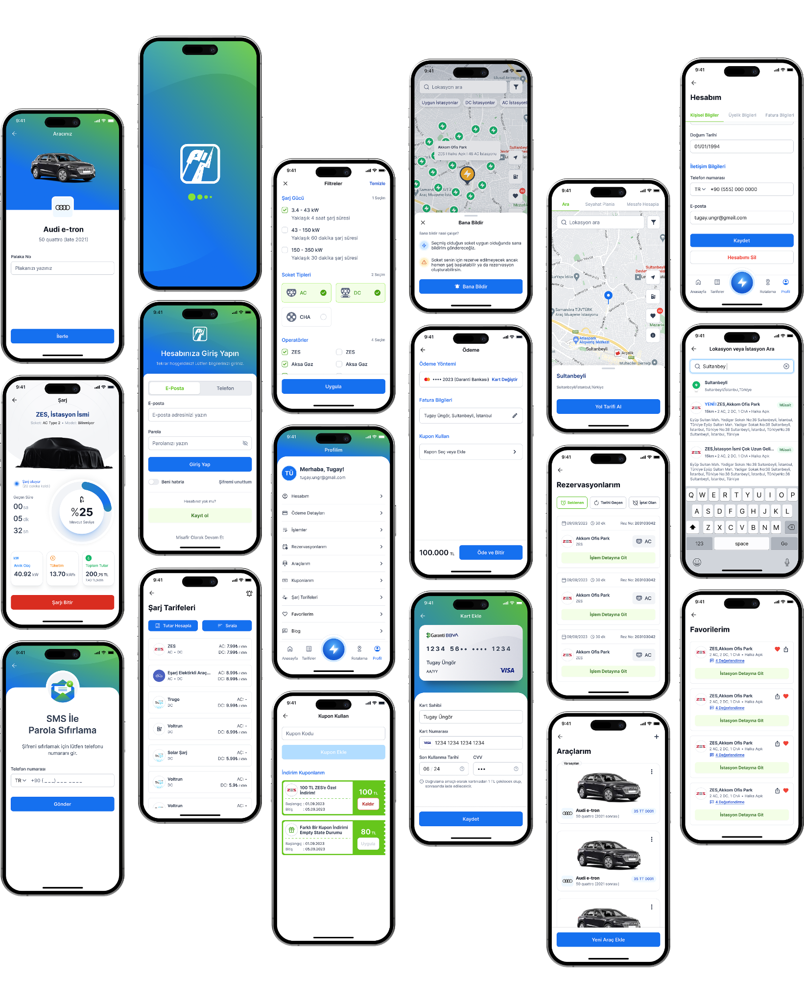 Overview of more than 90 EMSOLL mobile application screens